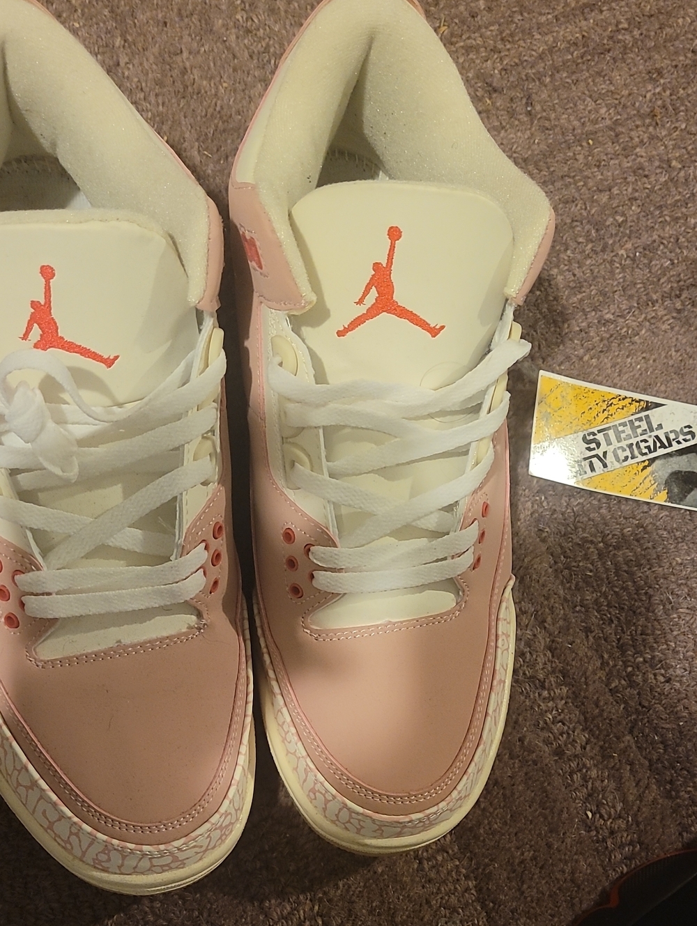 Jordan Pink and White Retro Sneakers with Orange Jumpman Size 12M no box no sole